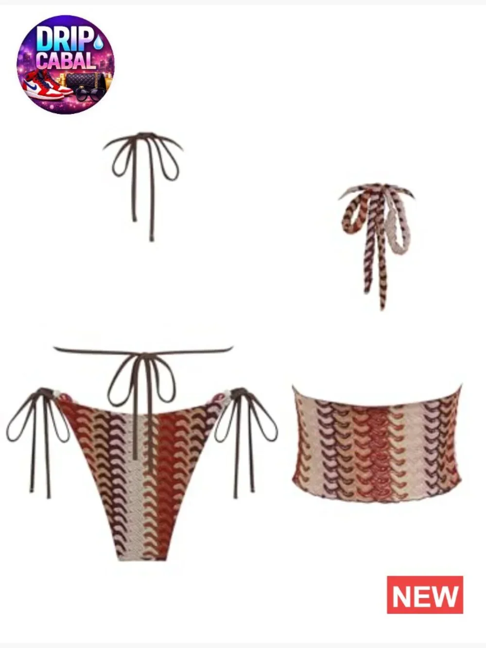 3 Piece Boho Cowl Neck Halter Bikini Set with Cover Up Tops